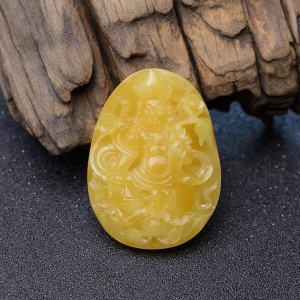 鸡油黄蜜蜡度母吊坠