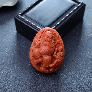 柿子红南红钟馗吊坠