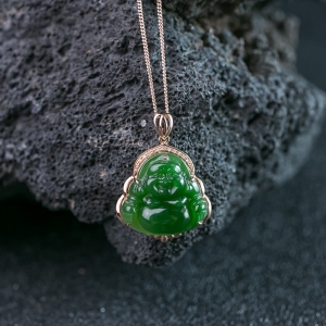 特：18K山料和田碧玉佛吊坠