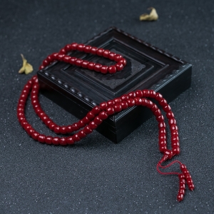 沙丁牛血红珊瑚桶珠108佛珠