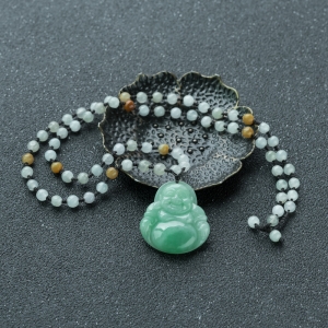 糯种飘翠翡翠弥勒佛吊坠