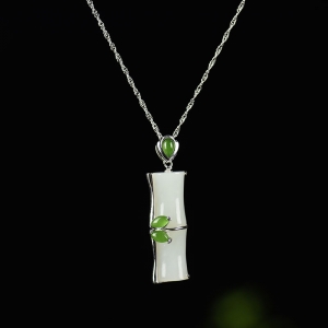 银镶山料和田白玉竹节吊坠