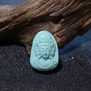 高瓷蓝绿绿松石三面佛吊坠