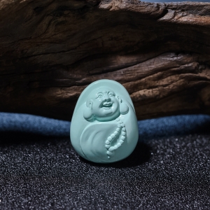 高瓷铁线蓝绿绿松石弥勒佛吊坠