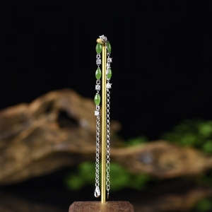 银镶锆石山料和田碧玉手链