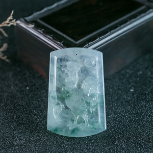 冰种飘花翡翠鸡牌吊坠