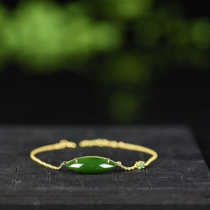 18k金镶山料和田碧玉手链