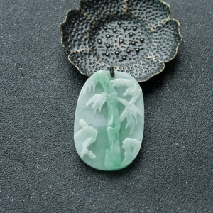 糯种飘翠翡翠竹报平安吊坠