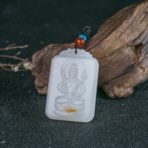 山流水料和田羊脂白玉虚空臧菩萨吊坠