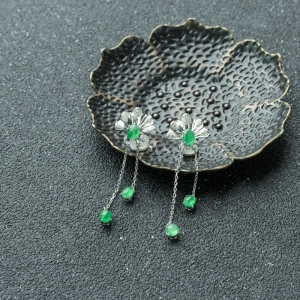 18K糯冰种翠绿翡翠耳坠