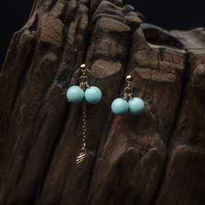 14K中高瓷蓝绿松石圆珠耳钉