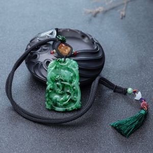 花青种翡翠龙凤牌吊坠