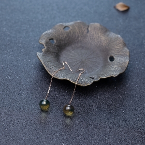 18K墨西哥蓝珀圆珠耳坠