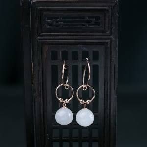 特:18K山流水料和田白玉耳坠