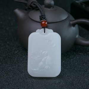 山流水料和田白玉福寿双全吊坠