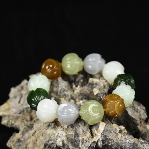 山料和田玉多宝青莲单圈手串