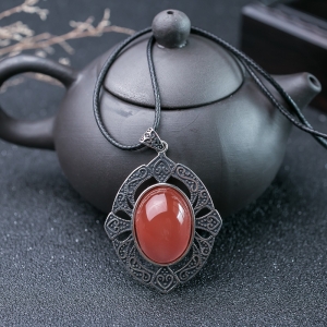 银镶朱砂红南红项链