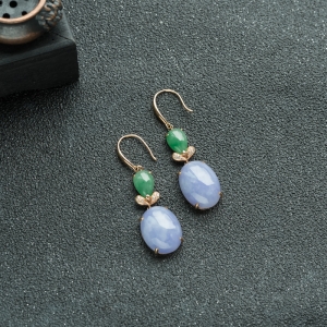 18K糯种紫罗兰翡翠耳坠