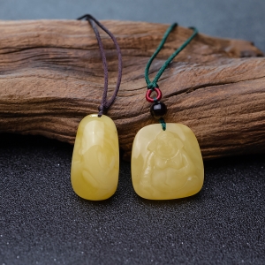 鸡油黄蜜蜡猪八戒/随形吊坠（两件）