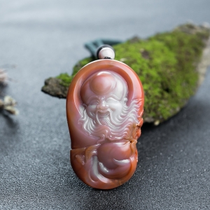 红白料南红寿星手把件