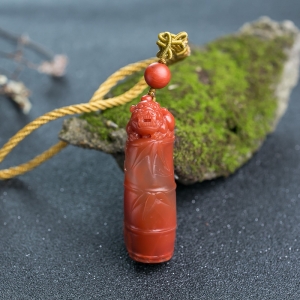 柿子红南红祝寿手把件