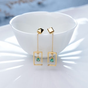 18K蓝绿祖母绿耳坠