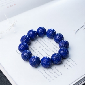 19.5mm深蓝色青金石回纹珠手串