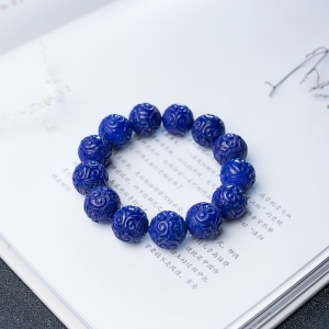 16.5mm深蓝色青金石回纹珠手串