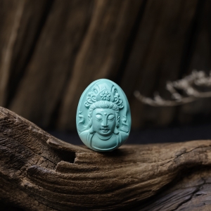 高瓷蓝绿绿松石观音吊坠