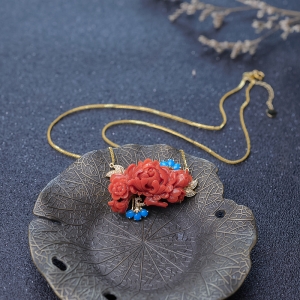 18K沙丁珊瑚花项链