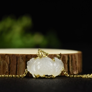 18k金镶山料和田白玉花开富贵手链