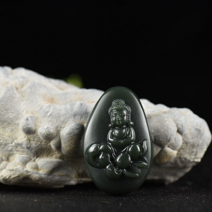 山料和田青玉花开见佛吊坠