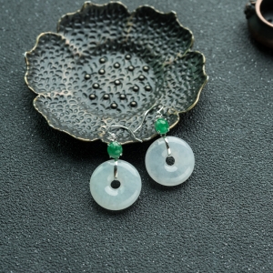 18K糯冰种翡翠平安扣耳坠