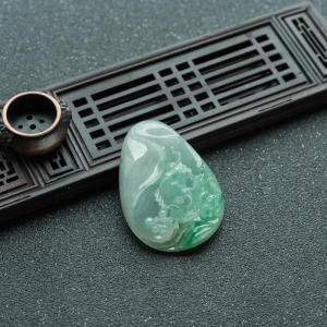 糯冰种飘翠翡翠金玉满堂吊坠