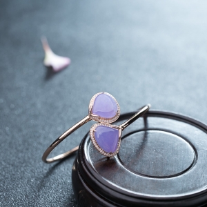 57mm18K糯冰种紫罗兰翡翠手镯