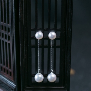 18K海水白色珍珠耳坠