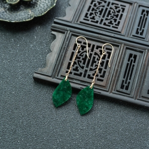 18K花青种翡翠金枝玉叶耳坠