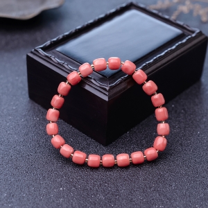 深水珊瑚桶珠单圈手串