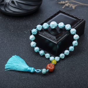 高瓷铁线蓝绿绿松石佛头手持