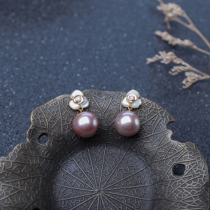 18K淡水紫色珍珠耳坠