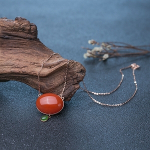 18K樱桃红南红项链