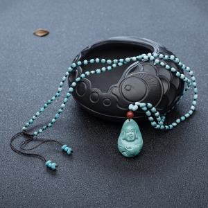 高瓷铁线蓝绿绿松石佛吊坠