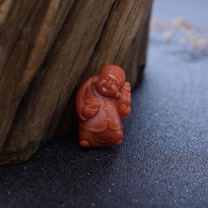 柿子红南红财神吊坠