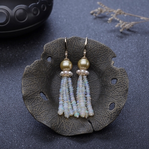 18K海水金色珍珠耳坠