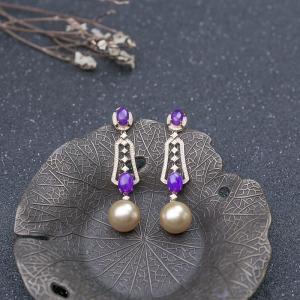 18K海水金色珍珠耳坠