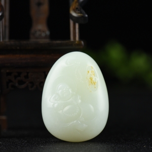 山流水料和田白玉弥勒佛吊坠