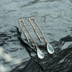 18K糯冰种淡晴水翡翠水滴耳坠