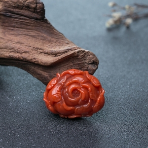 柿子红南红牡丹花吊坠