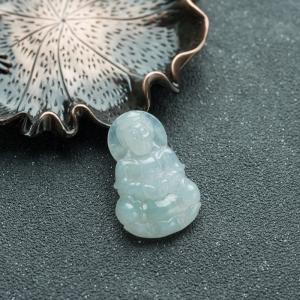 糯种晴水翡翠观音吊坠