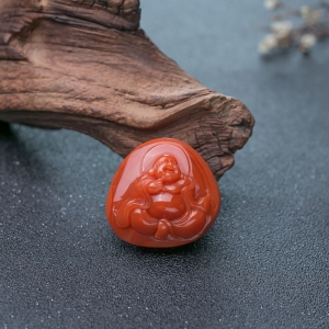 柿子红南红弥勒佛吊坠